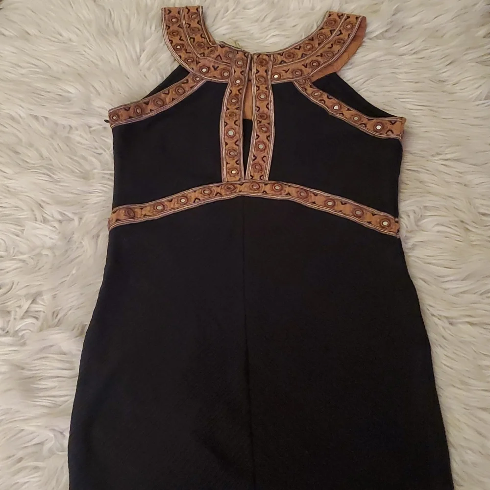 Free People Embellished Cutout Black Mini Dress – Size Small